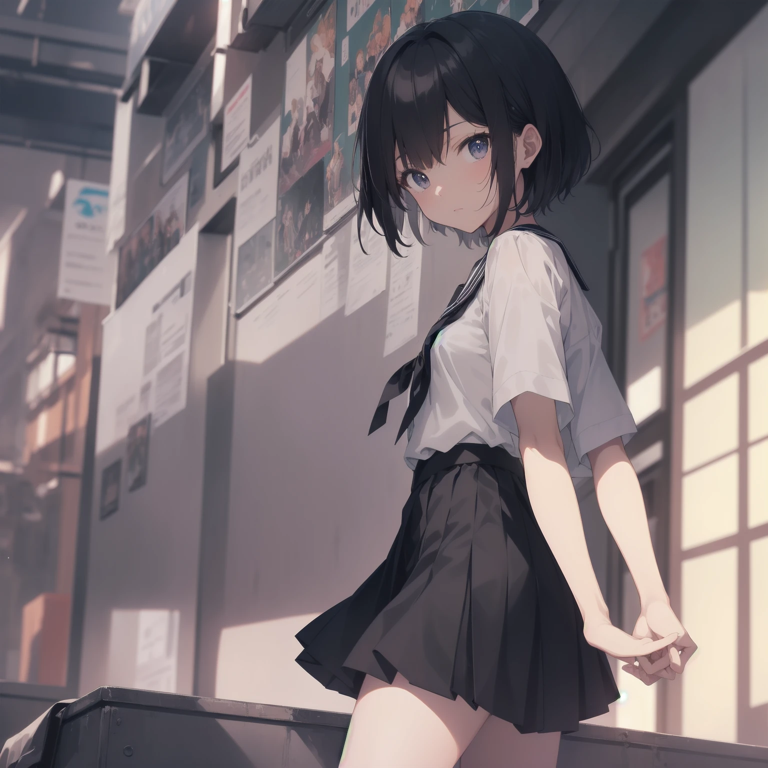 ultra-absurdres-Top quality by artist God, ultra-detailed, high resolution, anime moe artstyle, best anime 8k konachan wallpaper, pixiv contest winner, pool:2810, perfect anatomy,break, 1girl, (Please draw a girl walking sleepily to school alone. )break,(Solo,little female, 13-year-old:1.3),Full limbs, complete fingers,a junior high school student, (very short hair), short cut, flat chest, , small butt, small black eyes, beautiful detailed eyes, well-proportioned iris and pupils, expressive eyes, highres detailed hair, soft expression, salor school_uniform, sailor collar, serahuku, bow, pleated skirt,(Detailed Lighting), (Detailed background), in the School commute route. break,super detailed skin, Best cinematic lighting powered by famous artist, 8k,beauty illustration,photoshop_(medium),very aesthetic,break,((artist:mochi_au_lait )), artist:clamp ,artist:carnelian ,artist:kantoku ,