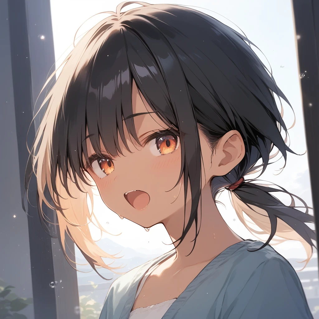 score_9, score_8_up, score_7_up, source_anime, best quality, masterpiece, official art, absurdres, highres, ultra-detailed,waifu2x,Collection: Slice of Life,break,1girl, tomboy, dark-skinned female, short hair, low ponytail, flat chest, beautiful detailed eyes, short shorts, sweat, open mouth, (yawn:0.3), sleepily, outdoors, wind, break,(clear line illustration:1.2),very high resolution, very aesthetic, super detailed skin, Best sexual lighting powered by famous artist, 8k,cute picture,beauty illustration,photoshop_(medium),,(Detailed Lighting),best anime 8k konachan wallpaper, pixiv contest winner,
