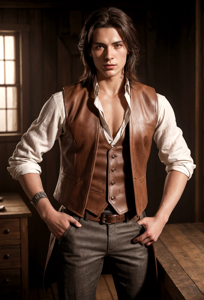 count, 25 years old. He favored loose, fine linen shirts and breeches that allowed him ease of movement, often in earthy tones to contrast his wild nights. A leather vest, adorned with metal fastenings, often replaced the heavy doublet, and his boots, though less polished, were of the finest craftsmanship. His hair, free and flowing. .by OlchaS,hot, 4k ultradetailed,steamy, expressive, emotional,