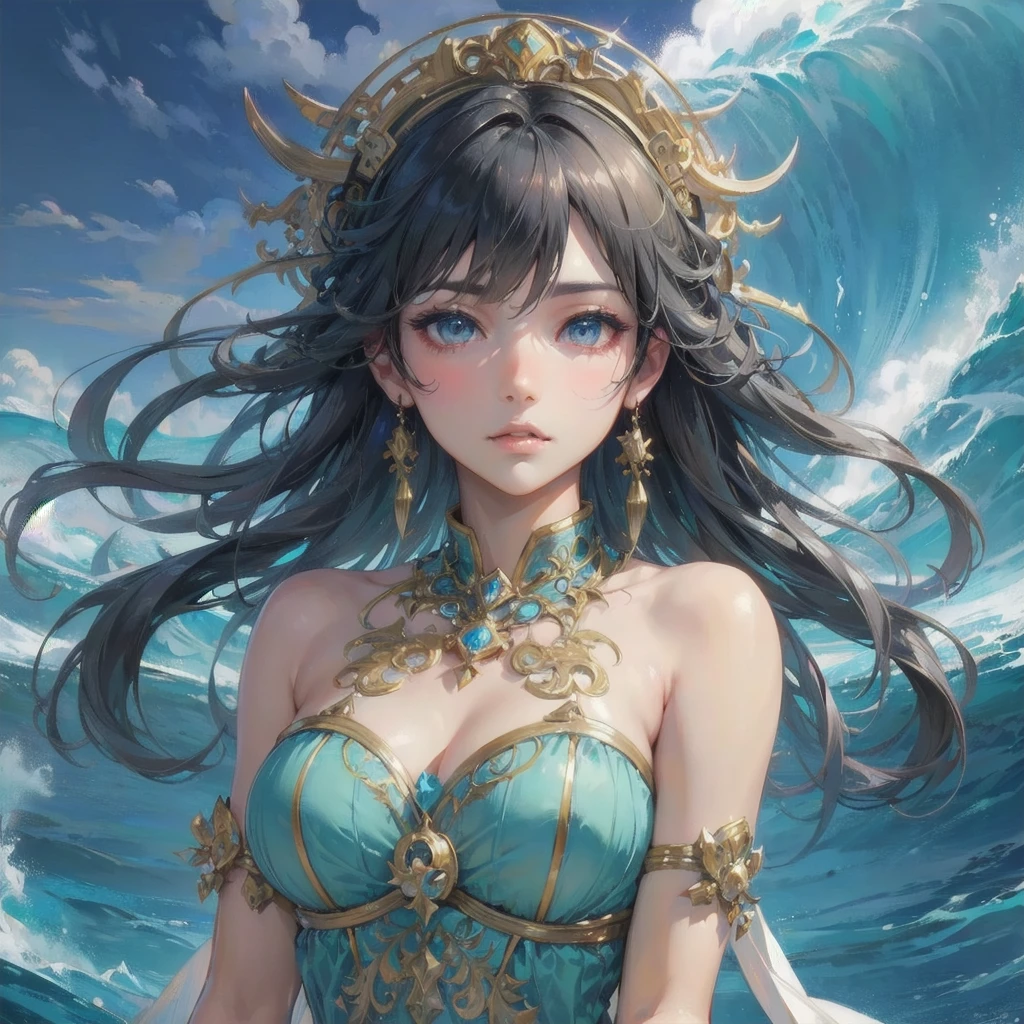 masterpiece, (textured skin), best quality, gorgeous beautiful girl, (a female goddess),,detailed clothes,large breasts,narrow waist,, (beautiful face), cinematic lighting, (fantasy anime art ),