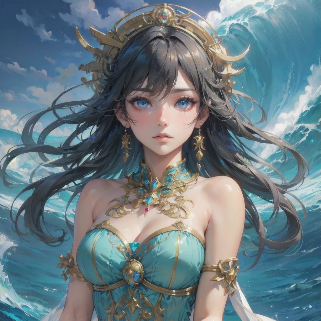 masterpiece, (textured skin), best quality, gorgeous beautiful girl, (a female goddess),,detailed clothes,large breasts,narrow waist,, (beautiful face), cinematic lighting, (fantasy anime art ),