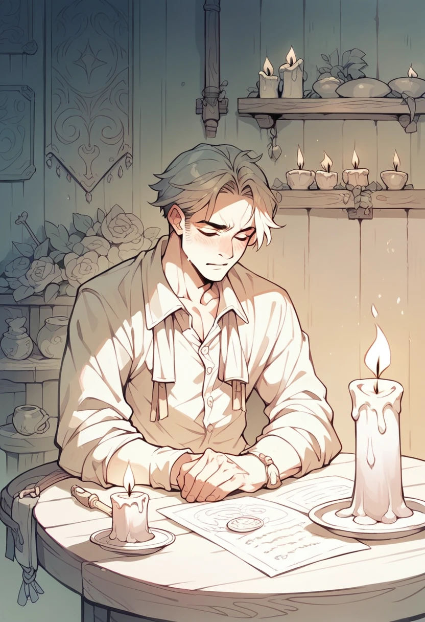 A candle on the table, calm atmosphere