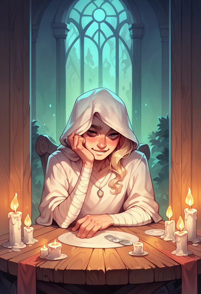 A candle on the table, calm atmosphere