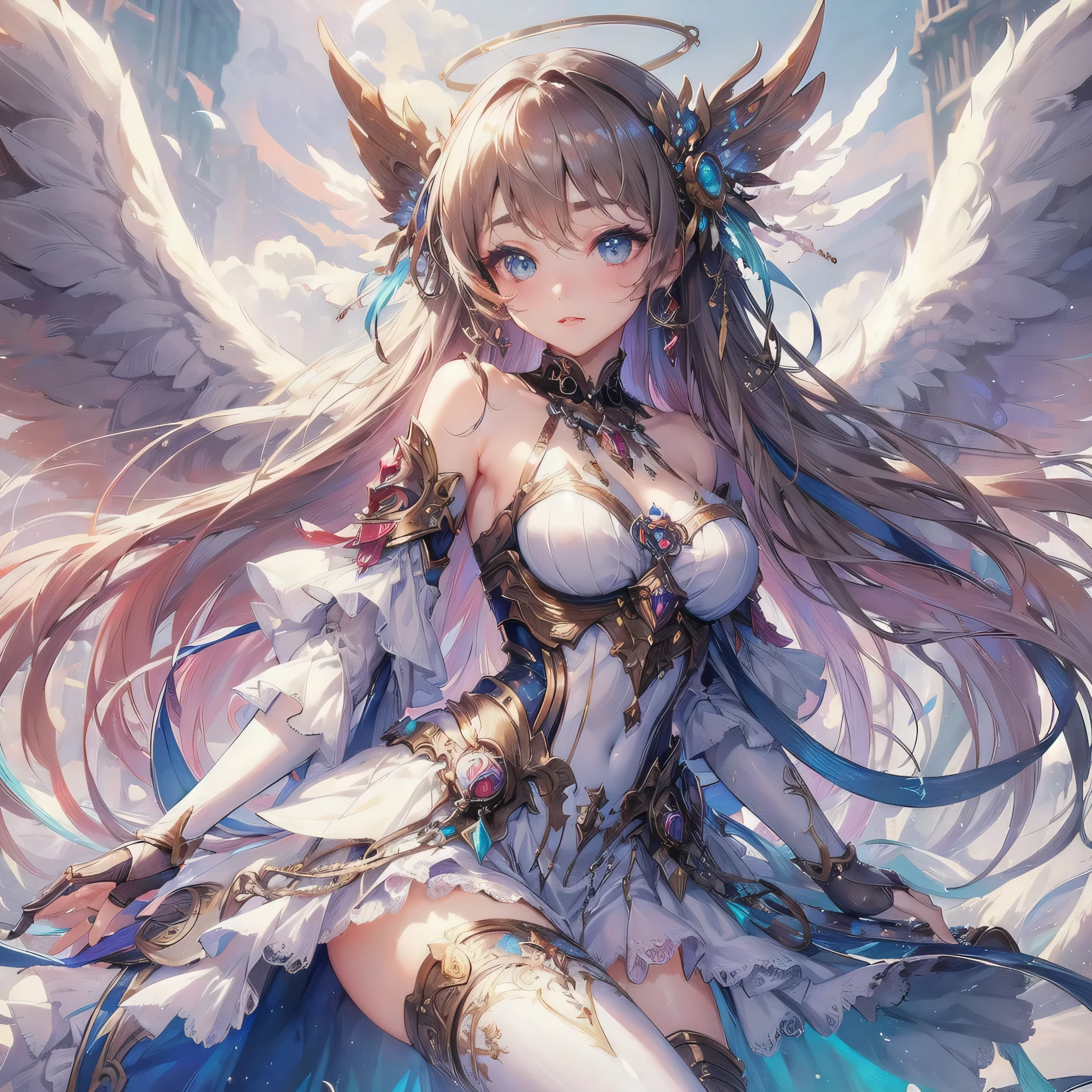 masterpiece, (textured skin), best quality, gorgeous beautiful girl, (a female goddess),,detailed clothes,large breasts,narrow waist,, (beautiful face), cinematic lighting, (fantasy anime art ),