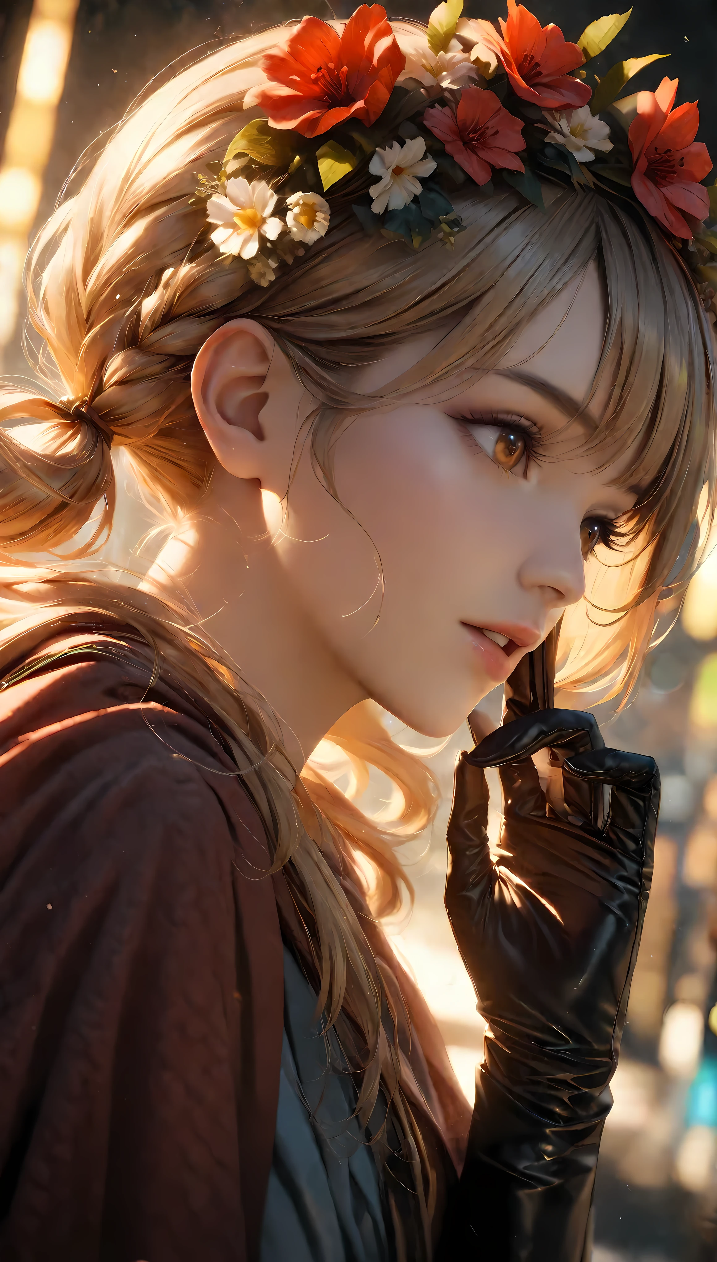 ((Masterpiece in maximum 16K resolution):1.6),((soft_color_photograpy:)1.5), ((Ultra-Detailed):1.4),((Movie-like still images and dynamic angles):1.3). | (cinematic photo of beautiful female with twin tail hairstyle), (pretty blonde hair), (beautiful female with fancy hand gloves), (focus on the twin tail hairstyle), (cinematic style), (maiden robe), (flower crown), (serene atmosphere), (shimmer), (aesthetic background), (visual experience),(Realism), (Realistic),award-winning graphics, dark shot, film grain, extremely detailed, Digital Art, rtx, Unreal Engine, scene concept anti glare effect, All captured with sharp focus. | Rendered in ultra-high definition with UHD and retina quality, this masterpiece ensures anatomical correctness and textured skin with super detail. With a focus on high quality and accuracy, this award-winning portrayal captures every nuance in stunning 16k resolution, immersing viewers in its lifelike depiction. | ((perfect_composition, perfect_design, perfect_layout, perfect_detail, ultra_detailed)), ((enhance_all, fix_everything)), More Detail, Enhance.