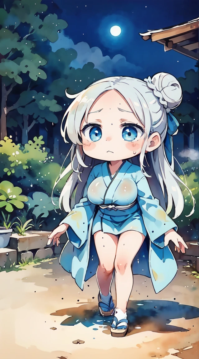 (8k, RAW photo, best quality, masterpiece, highres, absurdres, ultra detailed:1.3), (Photography, realistic, photo-realistic:1.4), (beautiful natural lighting, beautiful deatailed shadow, beautiful detailed glow :1.4), atmospheric, (chibi,full body:1.6),
BREAK, 1 beautiful girl,,(kawaii:1.5),(Chibi:0.5),(cute:2),(change:2),(12 year old girl),(huge breasts:1.65), (A detailed eye,Tsuriformes:1.2),(Silver hair,Long hair in a bun,Deco:1.8), star eye silhouette, (long eyelashes, Double eyelids:1.2), cleavage, ,Swaying udder, Clear skin, Beautiful skin, Shy, Erect ,Clear skin, Beautiful skin, Shy, gleaming skin,(ghostly atmosphere,sad face, resentful face:1.25),
BREAK (Japanese garden, trees, good mist, old well, wet girl coming out of the well, long white wet kimono,wet kimono sash,wet messy hair, falling flat, red moon, night,:1.45),(On all fours, face hidden by bangs,midnight:1.5),(Both eyes wide open, both eyes stinging:1.45 ),(drooping head:1.6), Neo-Armstrong Cyclone Jet Armstrong cannon on the ground,
BREAK wakame,wakame,wakame,(cowboy shot,from front:1.4), BREAK manga illustration.media,manga style,(ultra rich intricately proper sketch+pastel+airbrush+colored pencil:1.1),(ultra highres composition details:1.2),(water color:1.15),