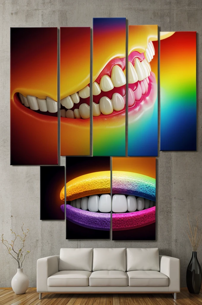 A beautiful looking 5 panel dental canvas, that is filled with colours