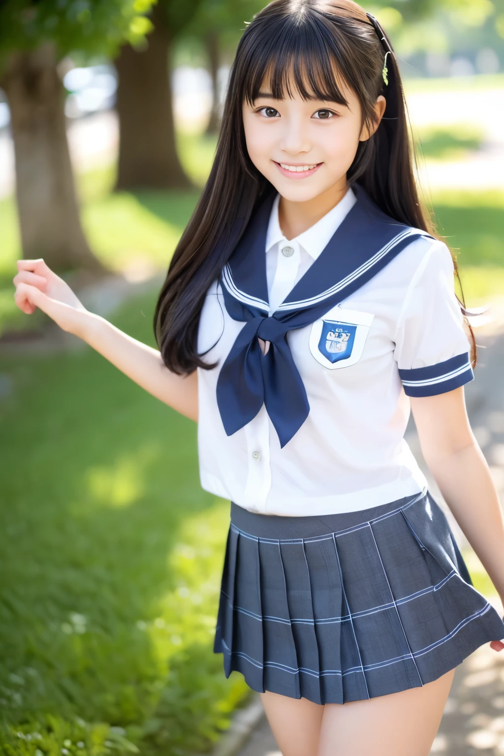 (((masterpiece))),  (Beautiful Japanese Girl, Classmate, Landscape and innocence，cute) ，Ultra-high resolution, Realistic, Ultra-detailed, 8K,Highest quality, Very detailed, Detailed Background,Slender,とてもBeautiful Japanese Girl, Detailed face:1.3), Full-body display，(Short ponytail，Black Hair :1.4), (Baby Face，cute系,Adorable 12 year old girl), (Perfect body:1.1),  (school uniform，mini skirt、Sweating、Small white panties), The best smile,非常にDetailed face、Beautiful thighs，Detailed lips、Detailed eyes、 gravure idol，Clear Skin，Crouching，Girl&#39;s Room