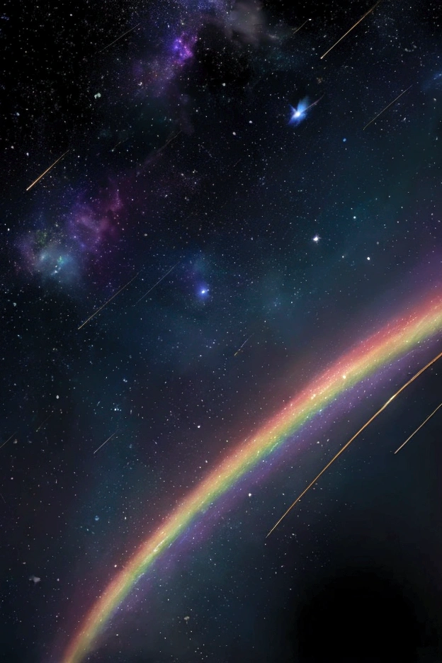 The world we see、Iridescent幻想的なNight Sky、constellation, Iridescentconstellation、Iridescent空包み込まれそうな瞬間,When the stars shine in rainbow colors、Astronomical observation、Planetarium、Meteors、colorful,美しいconstellation、Three-dimensional,wonderful景色,Night Sky,An atmosphere full of dreams and hope,masterpiece.16K, Ultra-high resolution, to be born,wonderful ,future、Iridescent、The world 30 years from now。