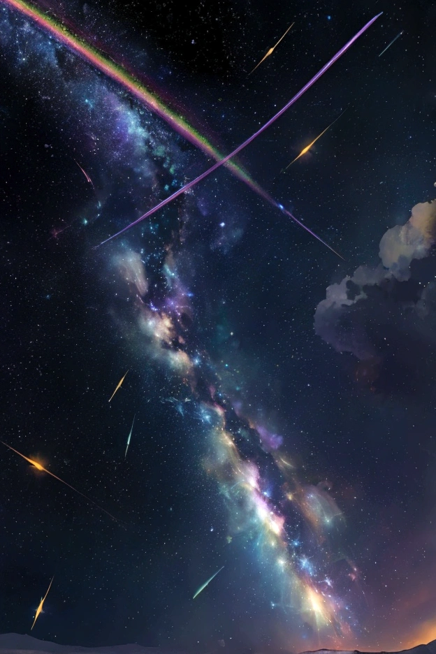 The world we see、Iridescent幻想的なNight Sky、constellation, Iridescentconstellation、Iridescent空包み込まれそうな瞬間，When the stars shine in rainbow colors、Astronomical observation、Planetarium、Meteors、colorful，美しいconstellation、Three-dimensional，wonderful景色，Night Sky，An atmosphere full of dreams and hope，masterpiece．16K, Ultra-high resolution, to be born,wonderful ,future、Iridescent、The world 30 years from now。