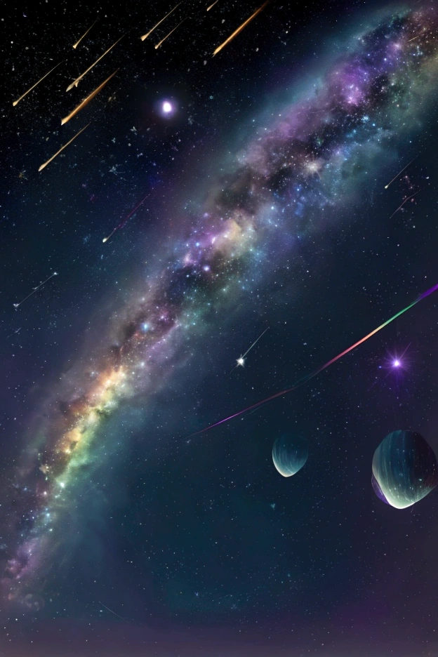 The world we see、Iridescent幻想的なNight Sky、constellation, Iridescentconstellation、Iridescent空包み込まれそうな瞬間,When the stars shine in rainbow colors、Astronomical observation、Planetarium、Meteors、colorful,美しいconstellation、Three-dimensional,wonderful景色,Night Sky,An atmosphere full of dreams and hope,masterpiece.16K, Ultra-high resolution, to be born,wonderful ,future、Iridescent、The world 30 years from now。