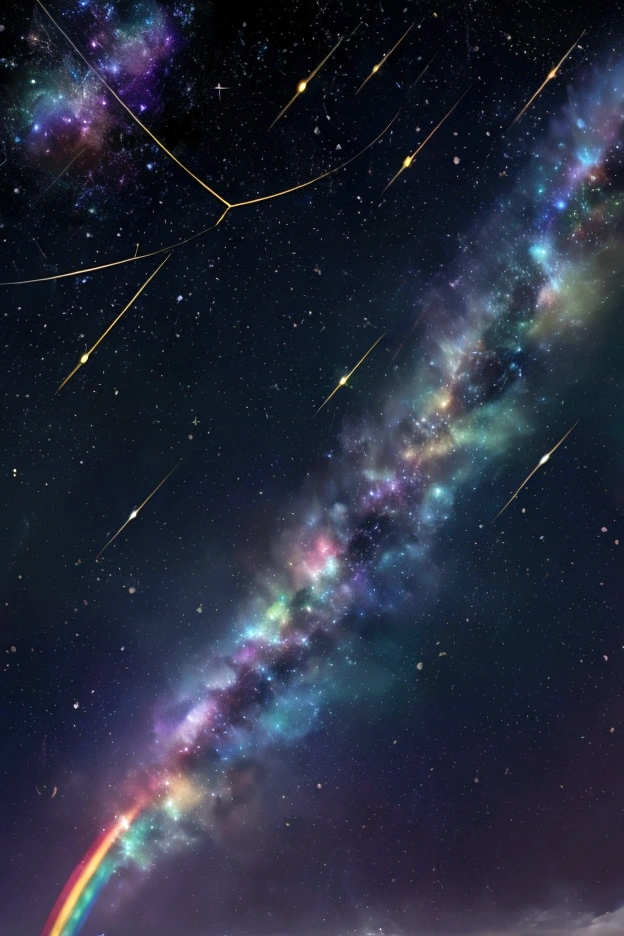 The world we see、Iridescent幻想的なNight Sky、constellation, Iridescentconstellation、Iridescent空包み込まれそうな瞬間，When the stars shine in rainbow colors、Astronomical observation、Planetarium、Meteors、colorful，美しいconstellation、Three-dimensional，wonderful景色，Night Sky，An atmosphere full of dreams and hope，masterpiece．16K, Ultra-high resolution, to be born,wonderful ,future、Iridescent、The world 30 years from now。