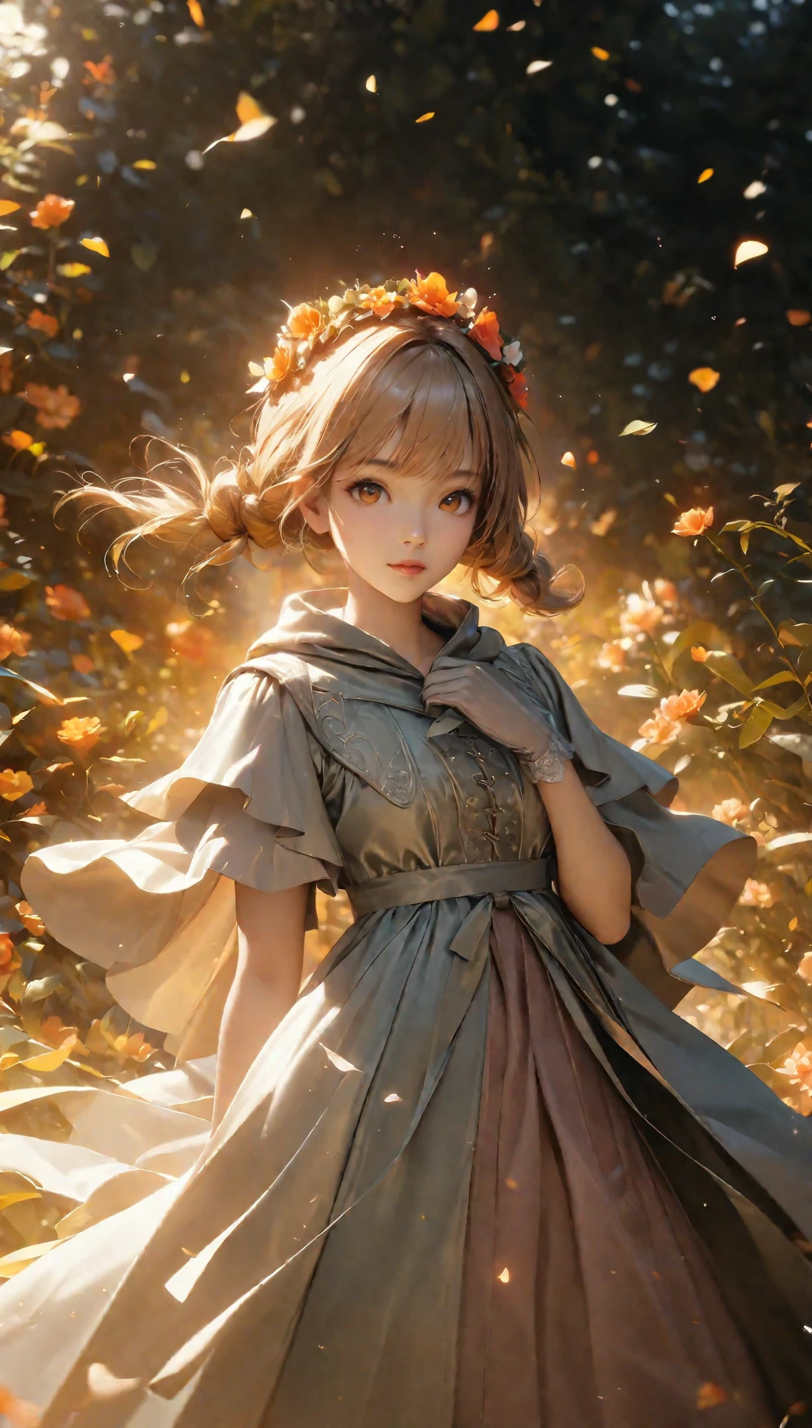 ((Masterpiece in maximum 16K resolution):1.6),((soft_color_photograpy:)1.5), ((Ultra-Detailed):1.4),((Movie-like still images and dynamic angles):1.3). | (cinematic photo of beautiful female with twin tail hairstyle), (pretty blonde hair), (beautiful female with fancy hand gloves), (focus on the twin tail hairstyle), (cinematic style), (maiden robe), (flower crown), (serene atmosphere), (shimmer), (aesthetic background), (visual experience),(Realism), (Realistic),award-winning graphics, dark shot, film grain, extremely detailed, Digital Art, rtx, Unreal Engine, scene concept anti glare effect, All captured with sharp focus. | Rendered in ultra-high definition with UHD and retina quality, this masterpiece ensures anatomical correctness and textured skin with super detail. With a focus on high quality and accuracy, this award-winning portrayal captures every nuance in stunning 16k resolution, immersing viewers in its lifelike depiction. | ((perfect_composition, perfect_design, perfect_layout, perfect_detail, ultra_detailed)), ((enhance_all, fix_everything)), More Detail, Enhance.