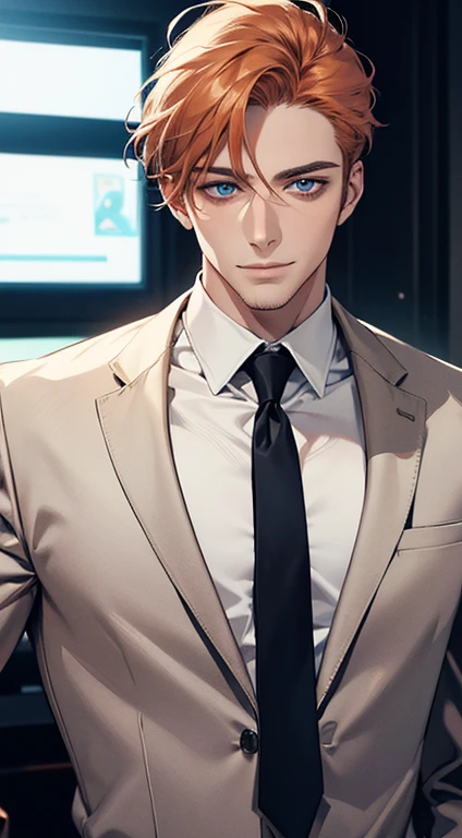 (best quality,4k,8k,highres,masterpiece:1.2),ultra-detailed,(realistic,photorealistic,photo-realistic:1.37),1 man,31 years old,mature man,very handsome,without expression,smile,short grey b
Orange hair,blue eyes,penetrating gaze,perfect face without errors,imposing posture,businessman,office background,cinematic lighting,hdr image