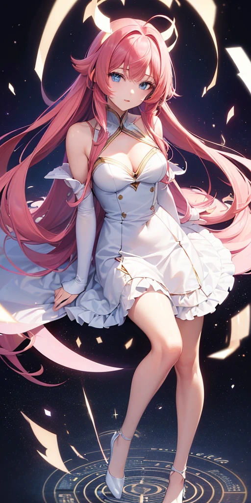 ((64k,Ultra-high resolution,Super best quality,masterpiece,Hyperrealistic,Young and adorable, beautiful, young, adorable,young woman,Full body photo,Full body angle,Blue Eyes全身エズビアン,Surreal,Very detailed:1.3,Ultra-realistic:3.0)),Heroine of Mobile Suit Gundam SEED,Lacus Clyne,Pink Hair,hair ornaments,Blue Eyes,