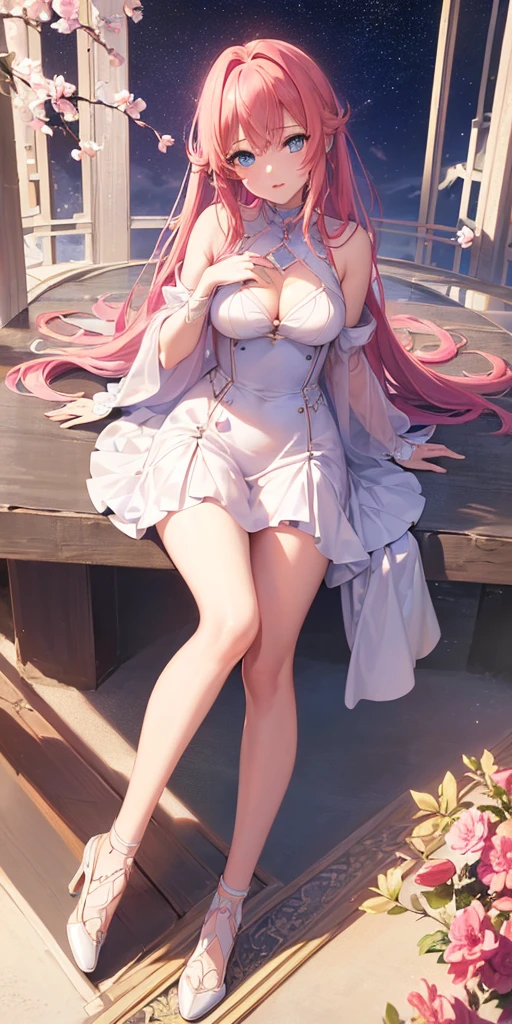 ((64k,Ultra-high resolution,Super best quality,masterpiece,Hyperrealistic,Young and adorable, beautiful, young, adorable,young woman,Full body photo,Full body angle,Blue Eyes全身エズビアン,Surreal,Very detailed:1.3,Ultra-realistic:3.0)),Heroine of Mobile Suit Gundam SEED,Lacus Clyne,Pink Hair,hair ornaments,Blue Eyes,