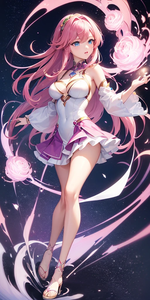 ((64k,Ultra-high resolution,Super best quality,masterpiece,Hyperrealistic,Young and adorable, beautiful, young, adorable,young woman,Full body photo,Full body angle,Blue Eyes全身エズビアン,Surreal,Very detailed:1.3,Ultra-realistic:3.0)),Heroine of Mobile Suit Gundam SEED,Lacus Clyne,Pink Hair,hair ornaments,Blue Eyes,