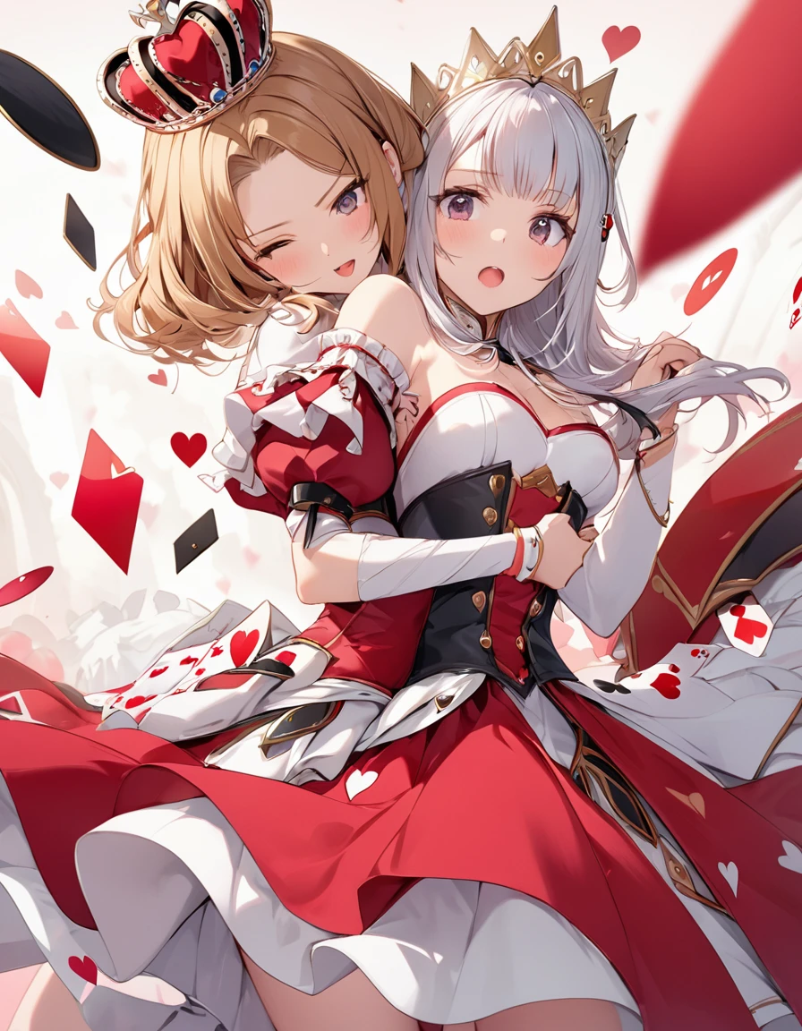 BREAK Perfect Anatomy、(High resolution:1.2)、Incredible illustrations、(Cute illustrations:1.2)、(Beautiful background)The Queen of Hearts grabs the opponent's face with her flaming right palm