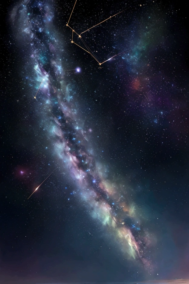 The world we see、Iridescent幻想的なNight Sky、constellation, Iridescentconstellation、Iridescent空包み込まれそうな瞬間,When the stars shine in rainbow colors、Astronomical observation、Planetarium、Meteors、colorful,美しいconstellation、Three-dimensional,wonderful景色,Night Sky,An atmosphere full of dreams and hope,masterpiece.16K, Ultra-high resolution, to be born,wonderful ,future、Iridescent、The world 30 years from now。