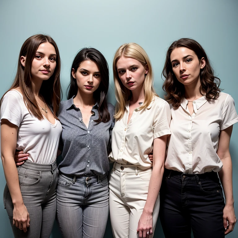 arafed woman in a white shirt and grey pants standing in front of a blue wall, kirsi salonen, magdalena andersson, wearing a blouse, magdalena radziej, wearing a white blouse, moleksandra shchaslyva, niele toroni, photo of džesika devic, serena malyon