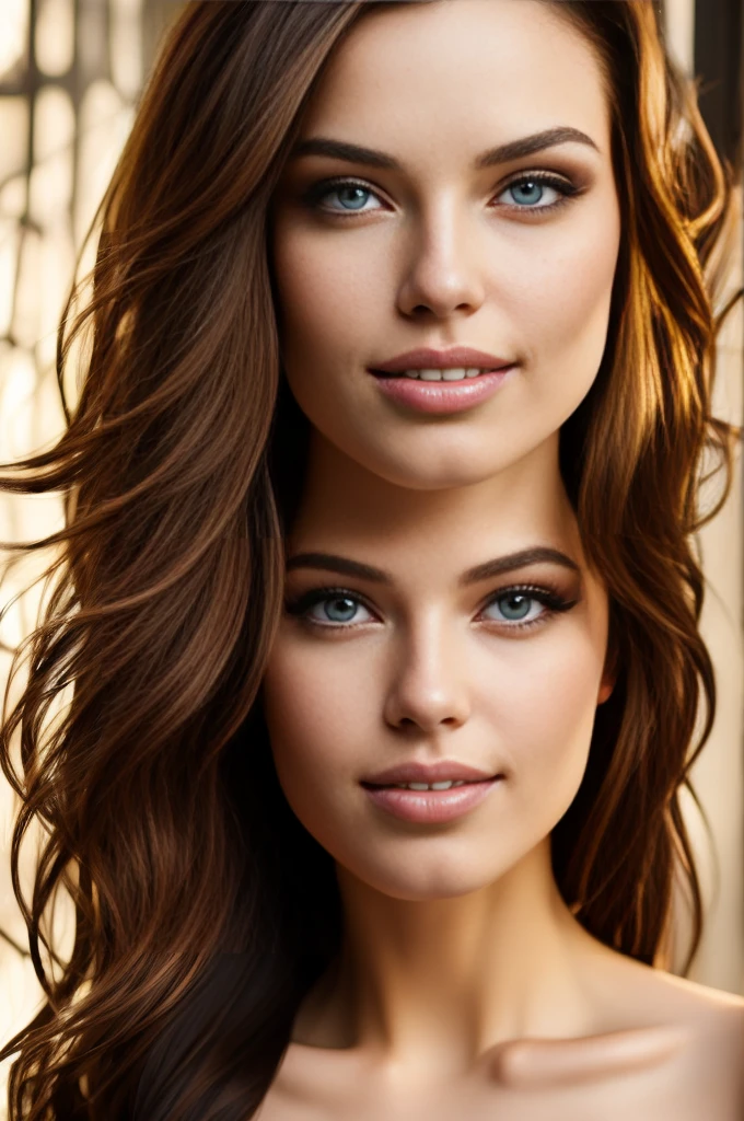wearing bodysuit,Fashion model, 25 years old, [[[[close]]]], [[[[chest]]]], [[[[head]]]], [[[[shoulder]]]], Perfect Eyes, Perfect Iris, Perfect Lips, Perfect Teeth, Perfect Skin, Soft Front Light, shine, High resolution, (Calm colors:1.2)