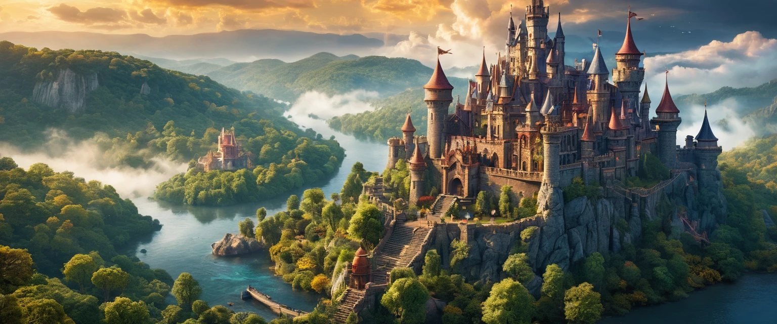 a moving castle,enchanted castle,spectacular moving fortress,beautifully wrought masterpiece:1.2,ultra-detailed,realistic:1.37,animating bricks and stones:moving,spiraling towers and flags,vibrant colors,glowing windows,enchanted forest,magic and fantasy elements,royal architecture and design,ancient secrets and mysteries,captivating,ethereal atmosphere,majestic,grandiose,imposing presence,roaming through landscapes,ever-changing surroundings,magical creatures,clouds of magic and spells,whimsical,otherworldly,sublime,unfathomable beauty,floating on a river of dreams,surreal,mesmerizing,lost in time,ever-evolving,powerful,enchanted by the unknown,dream-like,spellbinding,irresistible,joyful,unforgettable journey。