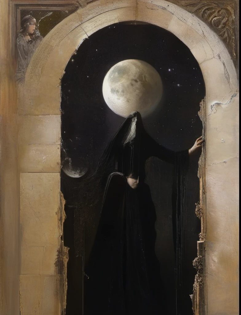 James Gurney, Surrealist art , dream-like, mysterious, Provocative, symbolic, Complex, detailed,, (Gothic but very beautiful:1.4), (masterpiece, Highest quality:1.4) , Nicola Samori Style, Moon-kissed Siren