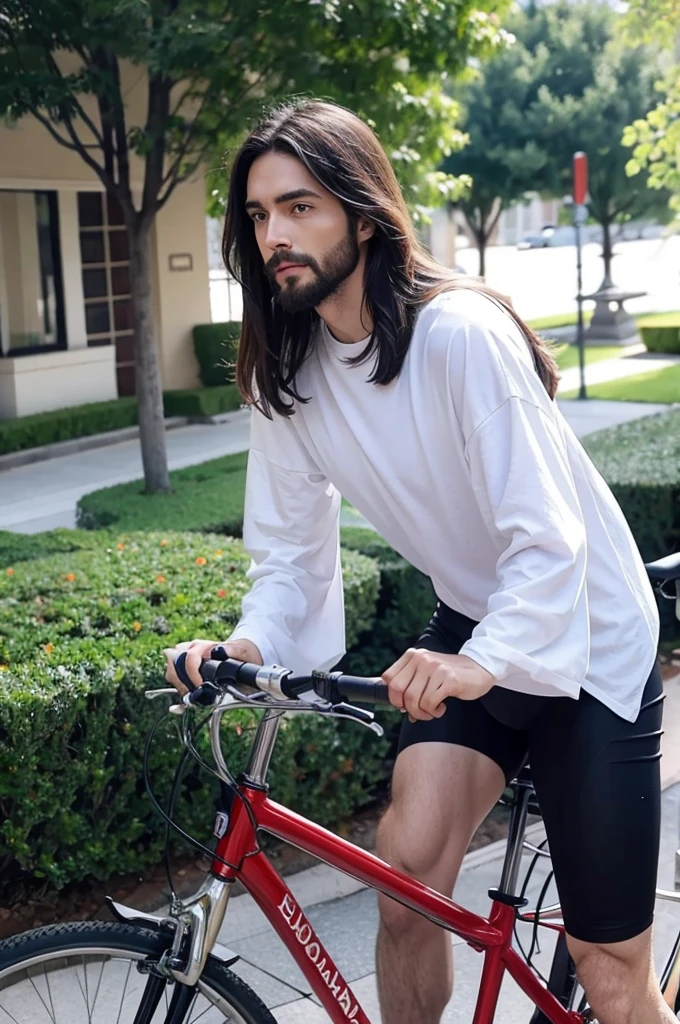 Jesus riding a bicycle