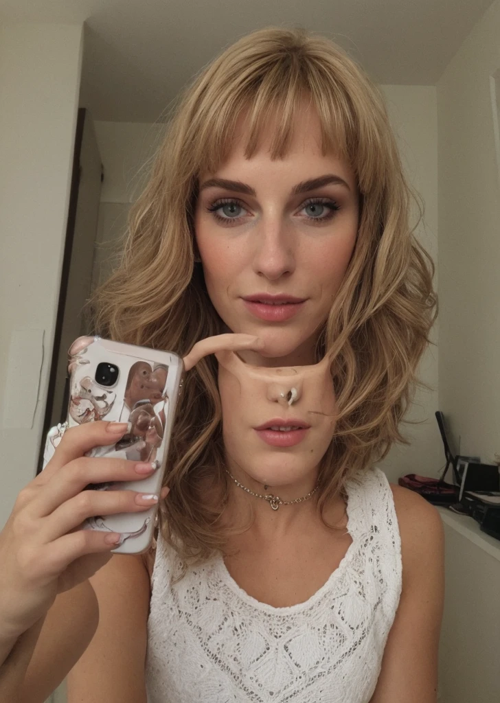 a selfie d'a pretty young woman of 25 years old blonde, prise avec l'appareil photo de l'iPhone