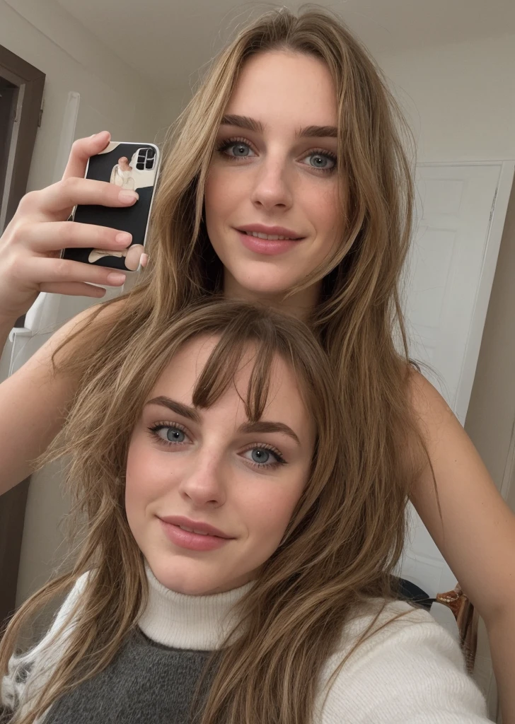 a selfie d'a pretty young woman of 25 years old blonde, prise avec l'appareil photo de l'iPhone