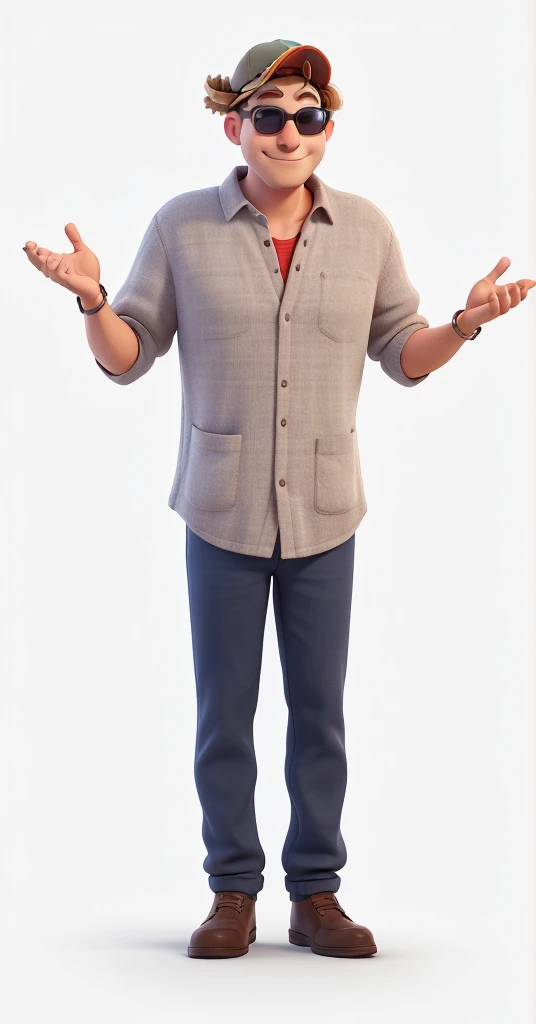 a man with sunsglasses and a cap in pixar style