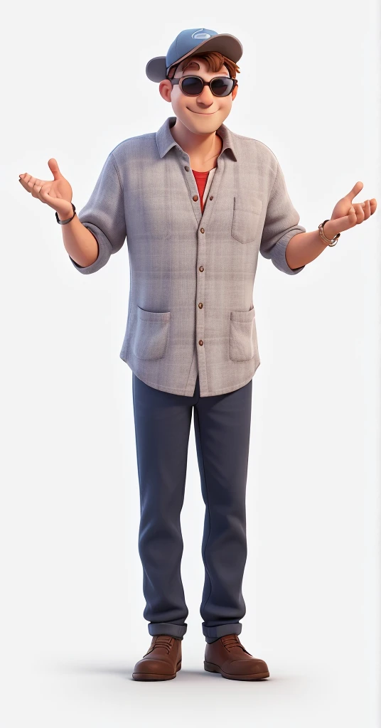 a man with sunsglasses and a cap in pixar style