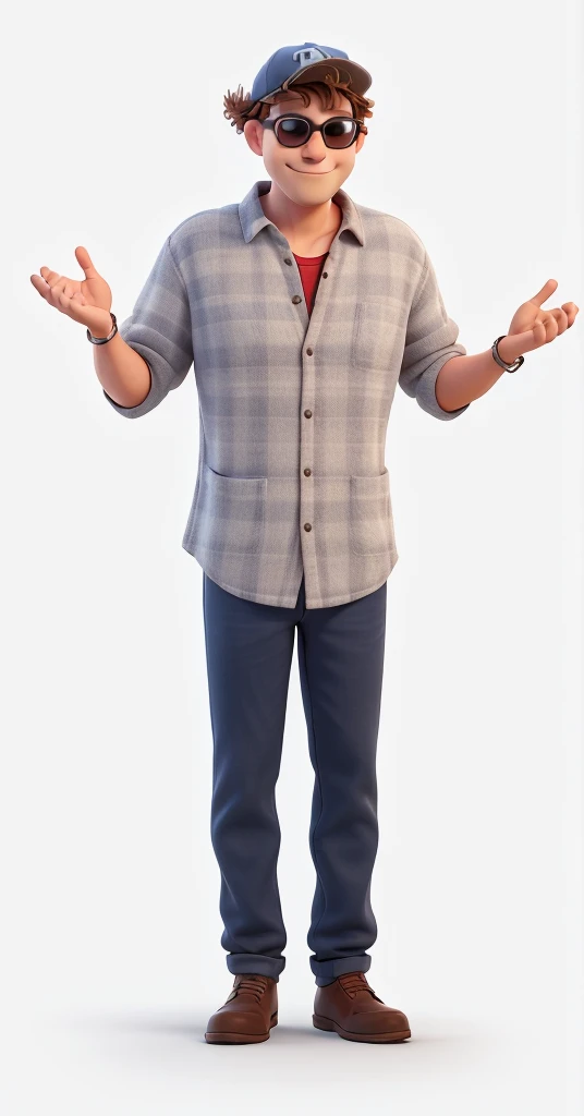 a man with sunsglasses and a cap in pixar style
