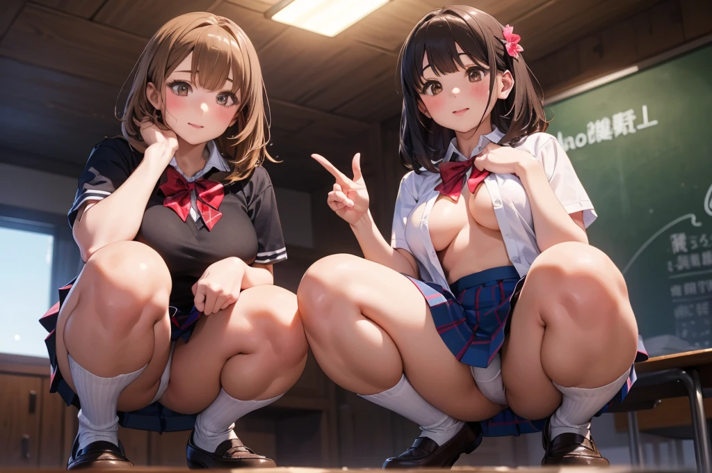 Very small breasts、Small breasts、Very slim legs、Red checked mile、Making a peace sign、Squatting,from the front, {{{Showing panties:2.0}}},Pay attention to the panties,School Shirt,, Wide-angle
,(Masseter muscle area, Highest quality),Absurd, (Two Girls),Squat,eight-headed body, 学校のclassroom, Red mini skirt,, Red pleated skirt,Red pleated skirt,{{White loose socks}},Browsing Caution,((Tabletop,High resolution)), Best lighting, Best Shadow,Low angle, (Tabletop:1.2), Highest quality, High resolution, unity 8k wallpaper, (figure:0.8), (Beautiful fine details:1.6), 非常にDetailed face, Perfect lighting, Highly detailed CG, (Perfect hands, Perfect Anatomy) 、(Two Girls), (Highest quality), (Super detailed), (Detailed light), (Very delicate and beautiful), Brown Hair, Brown eyes, model, (Beautiful big boobs:1.2), Bare shoulders, (Bare Chest:1.3), (High School Uniform, Red pleated skirt:1.3), (High with wide open breasts:1.6), Highest quality, Highly detailed CG synthesis 8k wallpaper, High resolutionRAWカラー写真, Professional photography, (((Bokeh))), Depth of written boundary, White panties、Brown Loafers、smile、明るいclassroom、(((by 2 person))),(((2 girls))), Slim and beautiful thighs, Highly detailed skin, masterpiece, Highest quality, 非常にDetailed face, Vibrant colors, Cinema Lighting,, Two Girls, by 2 person, Brown eyes, Brown Hair, hair ornaments,short hair,Red Check Skirt,blush, White shirt, masterpiece Highest quality High resolution、Sit with your knees bent、Beautiful feet 、On campus、As if looking up from below、Embarrassing,Browsing Caution,White panties,Camel Toe、((Tabletop, Highest quality, High resolution, Pixel perfect, ))), Two Girls, by 2 person きれいな女性、I could see the whole body、 ((Short Wavy Hair, bangs, Brown Hair)), ((Brown eyes, Beautiful eyelashes, Realistic eyes)), ((Detailed face, blush:1.2)), ((Smooth texture:0.75, Realistic texture:0.65, Realistic:1.1, Anime CG Style)), Medium chest, Dynamic Angle, Perfect body, ((school uniform, White shirt, Red Skirt, Unbuttoned shirt、Red Check Skirt、White socks)), classroom、Sit at a desk、I took my feet off the desk.、smile、(Lift up your skirt with your right hand、Spread your legs、Knees wide open、white lace panties)、、(Cute Bra)、Angle from below