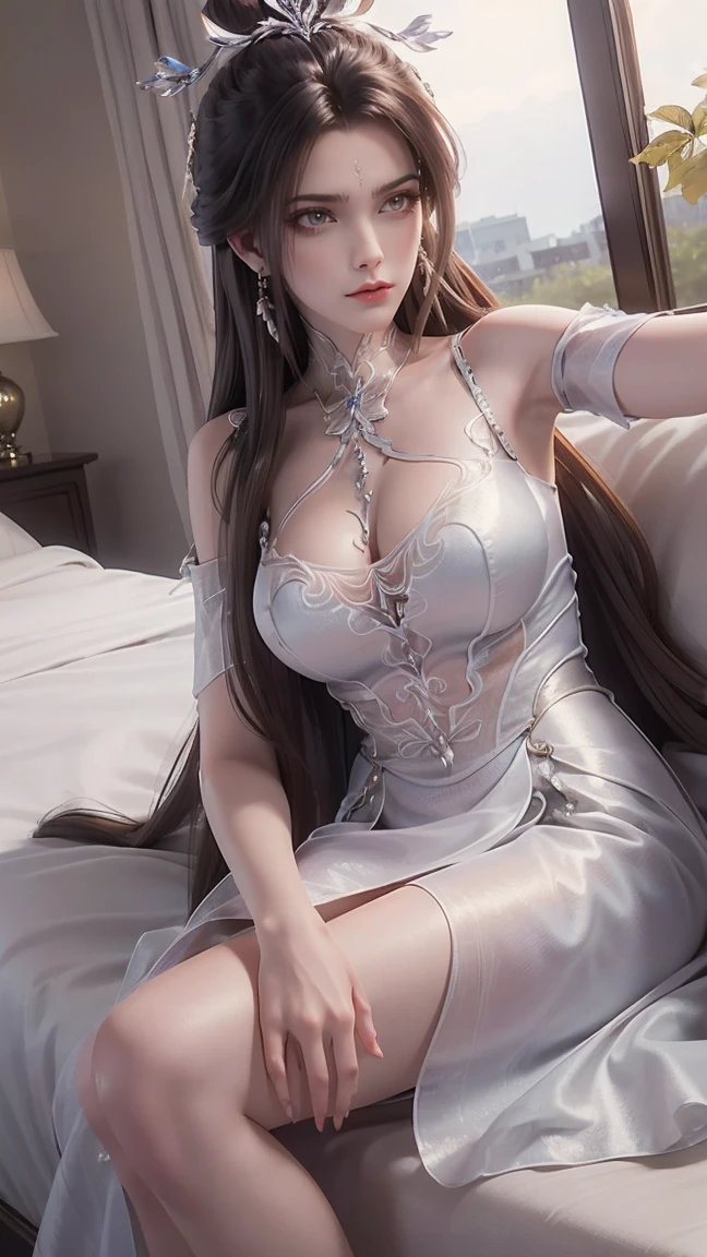 realistic, 1gril, per HD, 12k, wearing Allstars shoes, slim body, rather big body, six pack body, big round breasts, no clothes, beautiful breasts, looking at the camera, sitting on the sofa, long black hair, facial details, detailed person, body details, clothing details, hair details, body details, body details, breast details, vagina details, clothes, eye details, sweat details, water details, pose (knees bent and legs wide apart) whole body