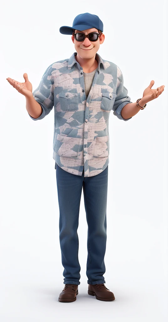 a man with sunglasses and a cap in pixar style