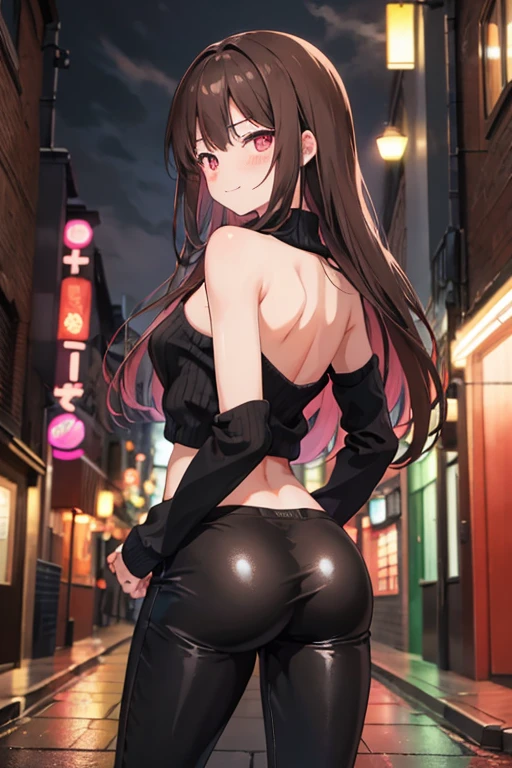 masterpiece, best quality, HuTaoV4, 1girl, solo, blush, twintails, long hair, hair between eyes, ((streetwear clothes)), city, outdoors, night, movie poster, extremely detailed 8K, smooth, high resolution, ultra quality, cinematic lighting, ambient occlusion, hd, 2k, 4k, 8k, 16k, extremely detailed anime, detailed faces, perfect composition, wide shot, atmospheric lighting, very sexy, lift skirt, random low back angle, uncensored, nsfw, sin censura