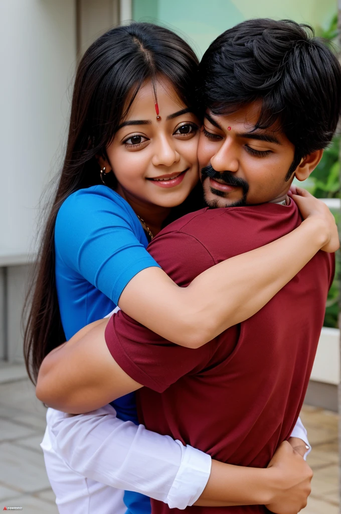 Create a 3d cute image on a boy and girl hugging each other named jyotika and vijay