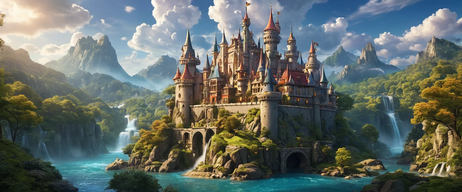 a moving castle,enchanted castle,spectacular moving fortress,beautifully wrought masterpiece:1.2,ultra-detailed,realistic:1.37,animating bricks and stones:moving,spiraling towers and flags,vibrant colors,glowing windows,enchanted forest,magic and fantasy elements,royal architecture and design,ancient secrets and mysteries,captivating,ethereal atmosphere,majestic,grandiose,imposing presence,roaming through landscapes,ever-changing surroundings,magical creatures,clouds of magic and spells,whimsical,otherworldly,sublime,unfathomable beauty,floating on a river of dreams,surreal,mesmerizing,lost in time,ever-evolving,powerful,enchanted by the unknown,dream-like,spellbinding,irresistible,joyful,unforgettable journey, wide view.