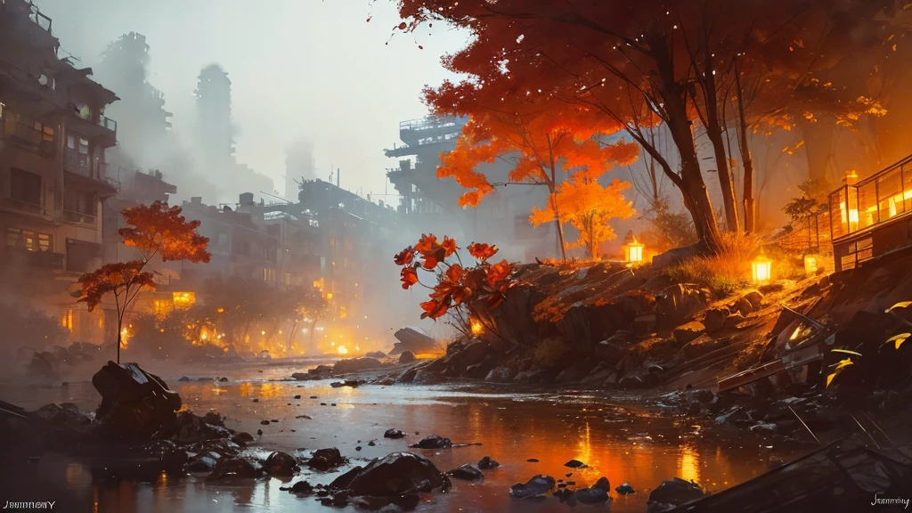 32k, Masterpiece, Highest quality, One girl, Brown Hair, Detailed eyes, flower,Amaryllis, Red and yellow style,A dreamy, romantic piece,Pale orange, Mysterious Leaves,A playful arrangement,Fantasy,High Contrast,Ink strokes,explosion,Exposure, Impression of red and orange tones,Abstract,((Watercolours by John Berkey and Jeremy Mann )) Brush strokes,Negative Space, Tyndall effect, White background
