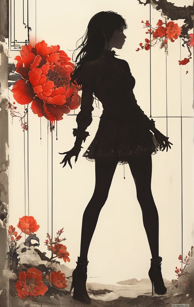 On a bright red campus"YES"Character、(Masterpiece in maximum 16K resolution:1.6), ((darkest_insane_silhouette_illustration):1.2),(intricate detail:1.4), (extremely insane detail:1.4),(highest quality:1.3),(Hyper_realistic:1.3). | Black and white, silhoutte art, female figure, elegant pose, flowing hair, graceful curves, subtle details, minimalistic background, soft lighting, delicate features, captivating composition, expressive eyes, slender silhouette, artistic interpretation. | ((silhoutte_of_pretty_girl_waiting under a clock):1.5), ((waiting pose):1.2), ((withered flower background):1.1), each flower detailed and rendered with a masterful gouache technique, silhoutte art behance,surreal, It gives a romantic aura. | (perfect_fingers:1.0), (perfect_legs:1.0), better_hands, More_Detail.
