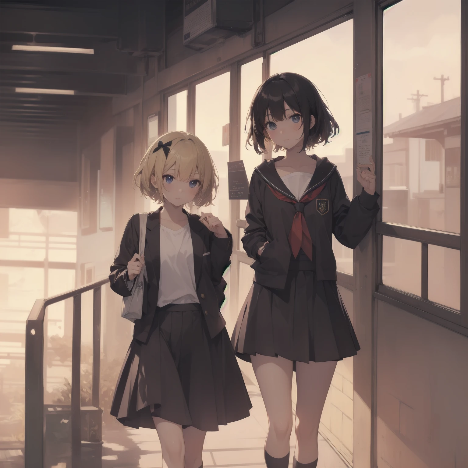 ultra-absurdres-Top quality by artist God, ultra-detailed, high resolution, anime moe artstyle, best anime 8k konachan wallpaper, pixiv contest winner, pool:2810, perfect anatomy,break, 1girl, (Please draw a girl walking sleepily to school alone. )break,(Solo,little female, 13-year-old:1.3),Full limbs, complete fingers,a junior high school student, (very short hair), short cut, flat chest, , small butt, small black eyes, beautiful detailed eyes, well-proportioned iris and pupils, expressive eyes, highres detailed hair, soft expression, salor school_uniform, sailor collar, serahuku, bow, pleated skirt,(Detailed Lighting), (Detailed background), in the School commute route. break,super detailed skin, Best cinematic lighting powered by famous artist, 8k,beauty illustration,photoshop_(medium),very aesthetic,break,((artist:mochi_au_lait )), artist:clamp ,artist:carnelian ,artist:kantoku ,