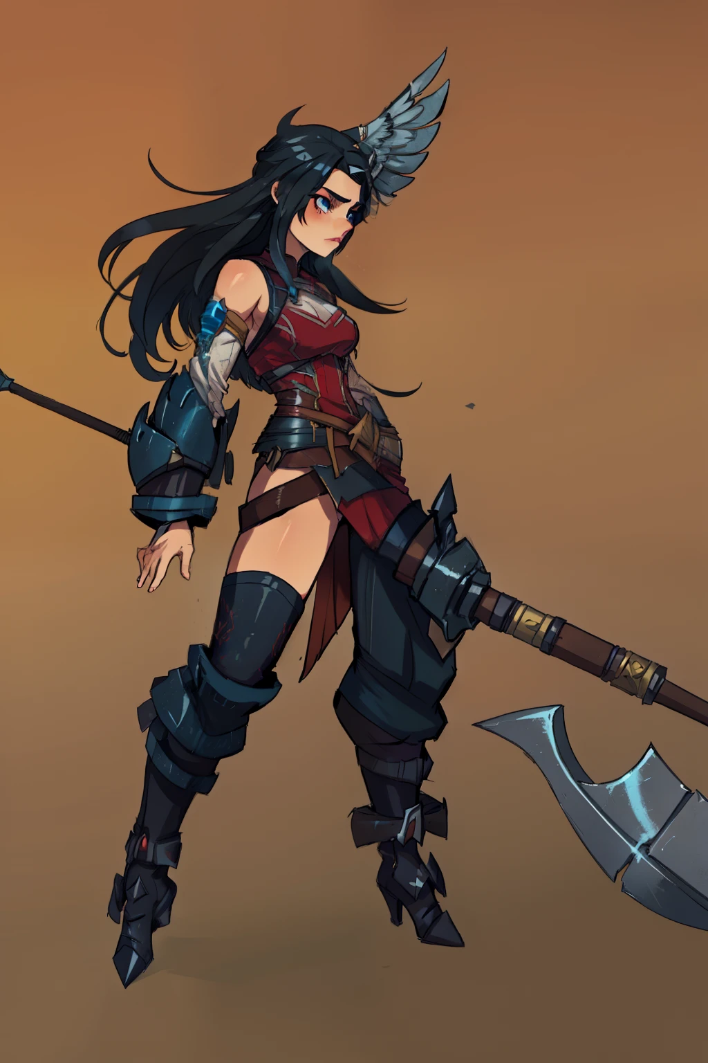 a close up of a woman with a large axe in her hand, a low poly render by senior character artist, polycount contest winner, fantasy art, valkyrie style character