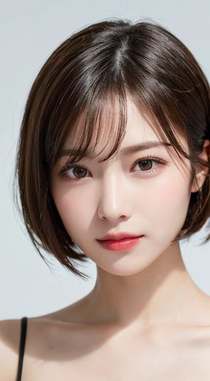 ((Close-up photo of the face:1.4)), Mix 4, (8K, RAW Photos, Highest quality, masterpiece: 1.45), (Realistic, Photorealistic: 1.37), ((Completely naked)),One Girl, cute, Laughter, Professional Lighting, Plain,Photon Mapping, Radio City, Physically Based Rendering, Gradient Blonde Hair, Brown Hair, Very short hair,Gal,Highest qualityの写真, High resolution, 1080P, (Beautiful face), (Detailed facial depiction), Vibrant, Extreme light and shadow, Bob Cut Hair, masterpiece, Rich details, (Detailed facial features), (Highest qualityの写真), (masterpiece), (Finely tuned), dual、Look in front of you, Thin clavicle,Simple white background