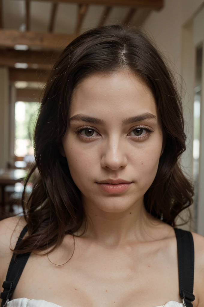 ((best quality)), ((Oeuvre d'art)), (detailed), Visage jeune fille 25 ans brune yeux bleu mignonne