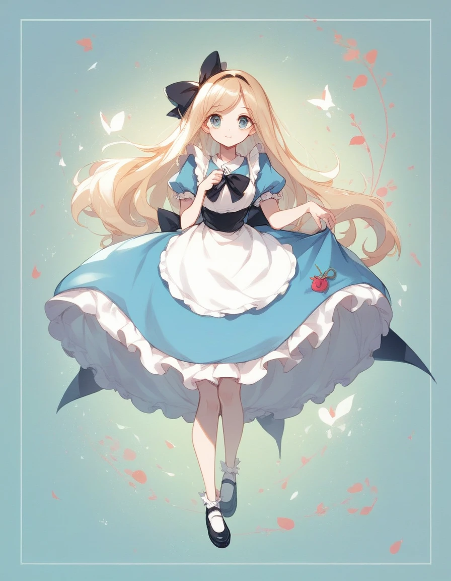 BREAK Perfect Anatomy、(High resolution:1.2)、Incredible illustrations、(Cute illustrations:1.2)、（Beautiful background） Alice in Wonderland,(a girl,  1.5meters, 40kg),Full body view