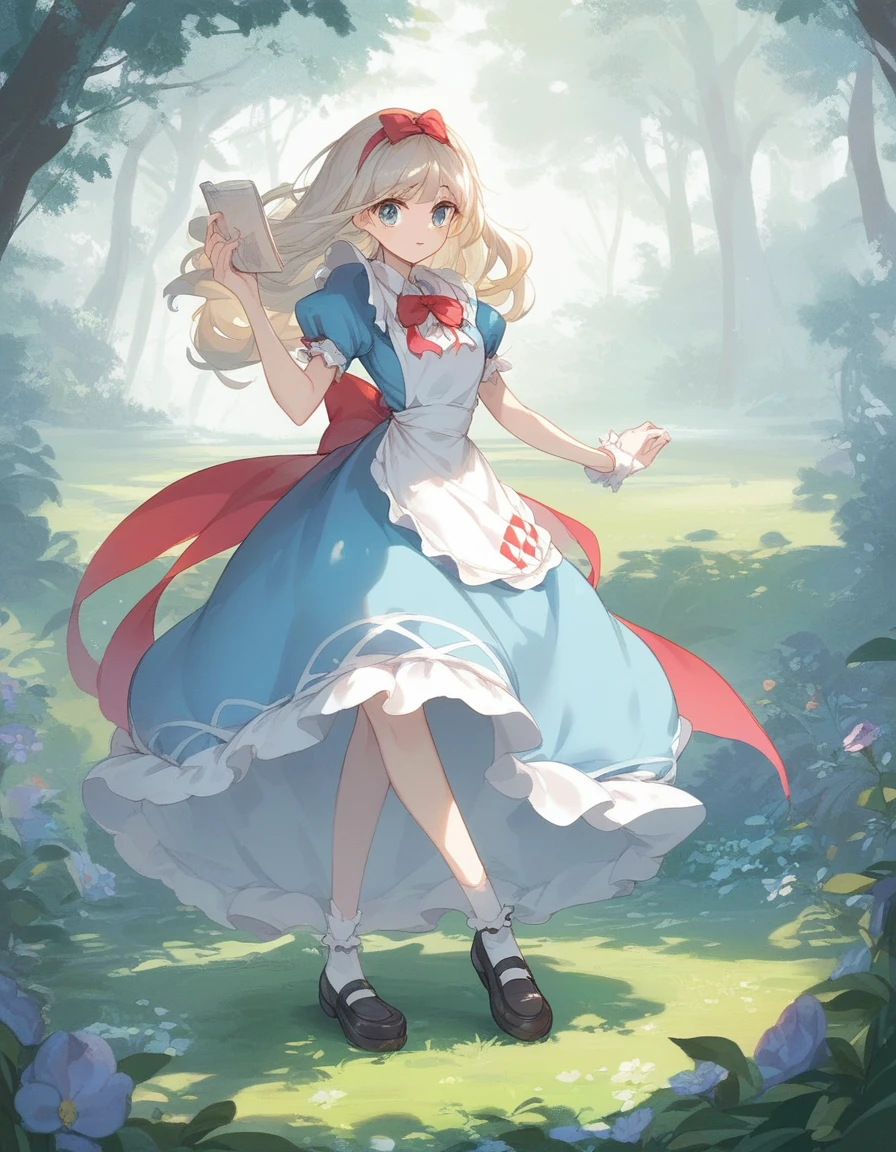 BREAK Perfect Anatomy、(High resolution:1.2)、Incredible illustrations、(Cute illustrations:1.2)、(Beautiful background) Alice in Wonderland,(a girl, 1.5meters, 40kg),Full body view