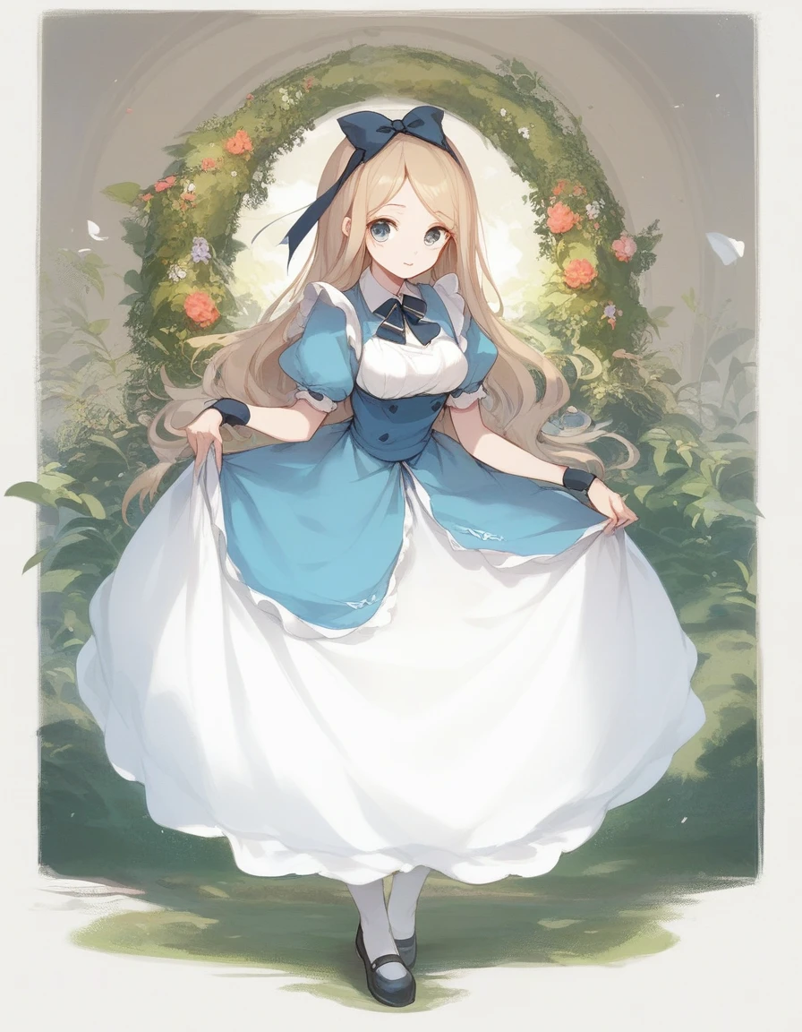 BREAK Perfect Anatomy、(High resolution:1.2)、Incredible illustrations、(Cute illustrations:1.2)、(Beautiful background) Alice in Wonderland,(a girl, 1.5meters, 40kg),Full body view