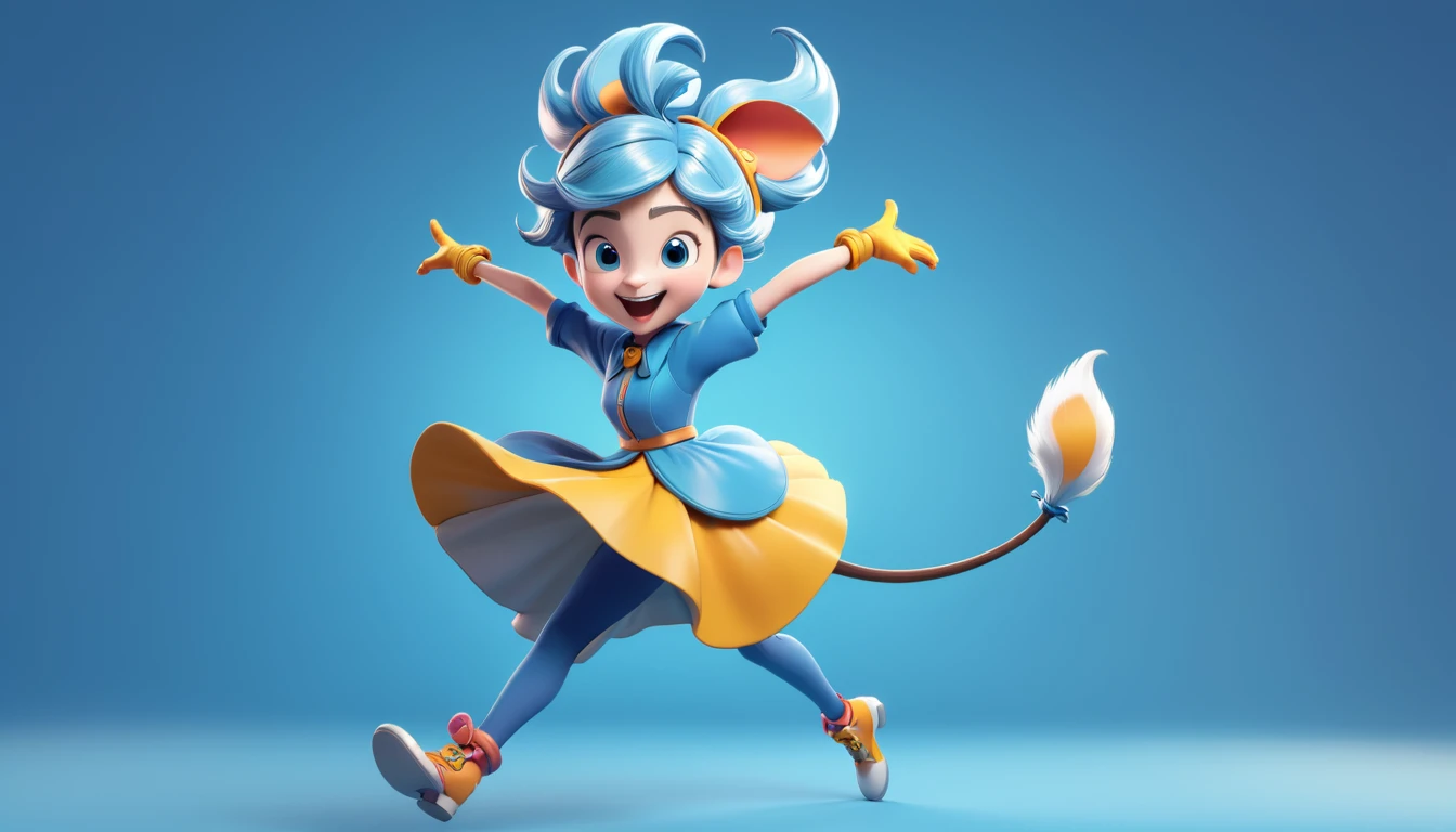"A whimsical cartoon character in a dynamic action pose."
