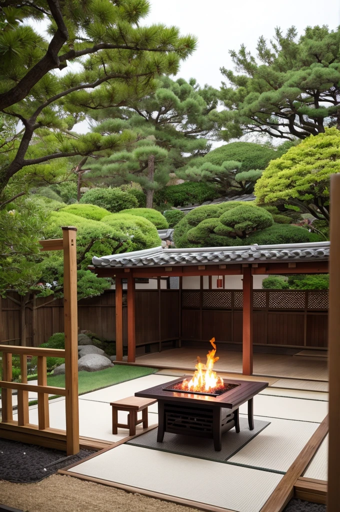 Japanese house garden BBQ